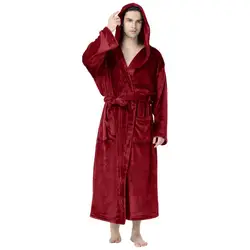 Autumn Winter Lounge Men's Sleep Robe Plush Hooded Bathrobe Underwear Minimalistic Sleep Men Robe Nightgown