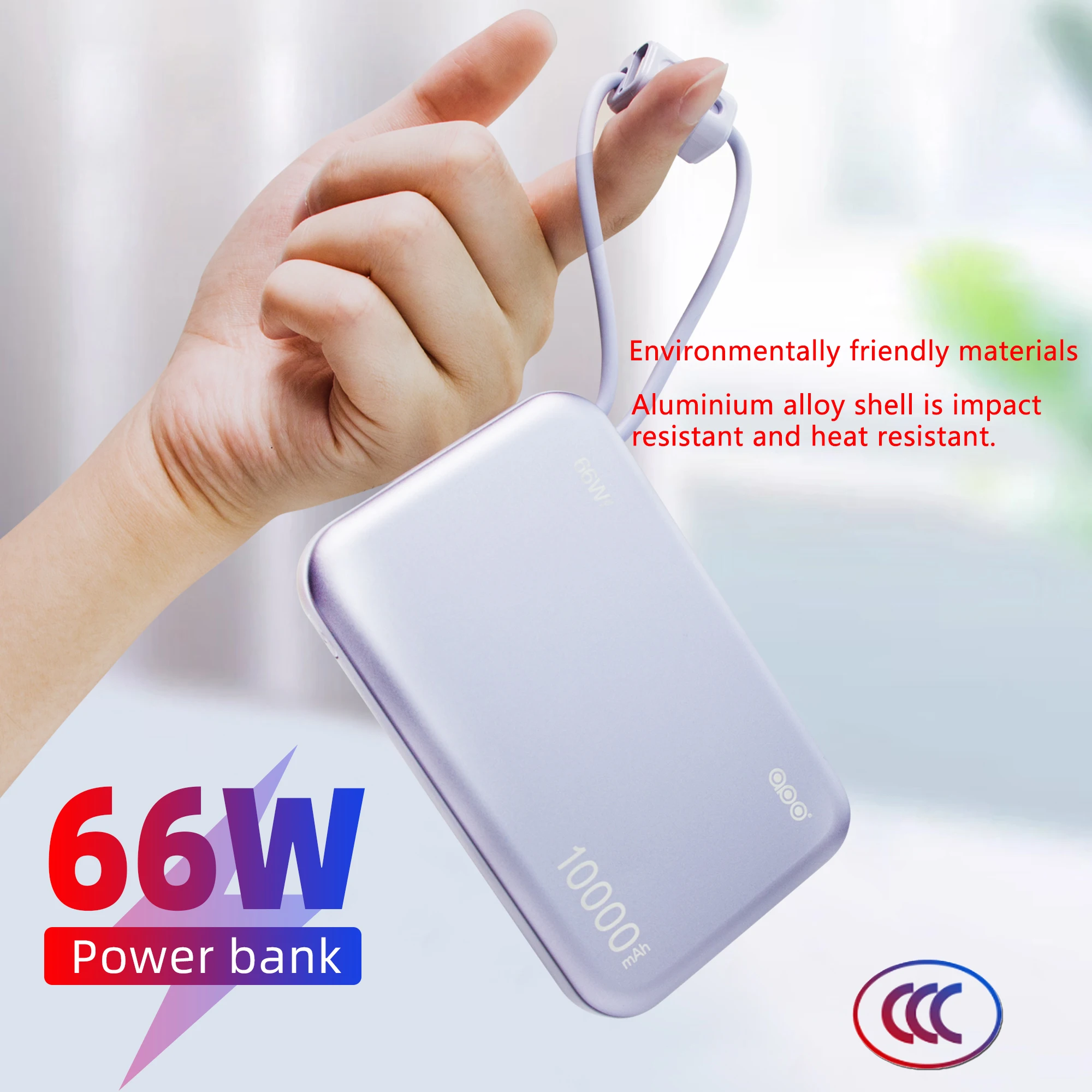 

MQIQI 66W 10000mAh Power Bank Built in Cables Fast Charging Powerbank Rechargeable Batteries For iPhone 16 15 14 Xiaomi Samsung