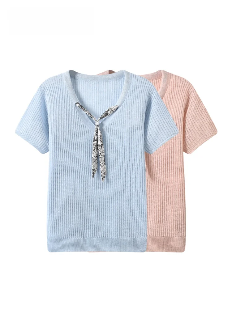 

plus Size Women's T-Shirt Short Sleeve Loose Fit Casual Versatile Summer Fashionable Top for Plump Sisters V-Neck Polyester