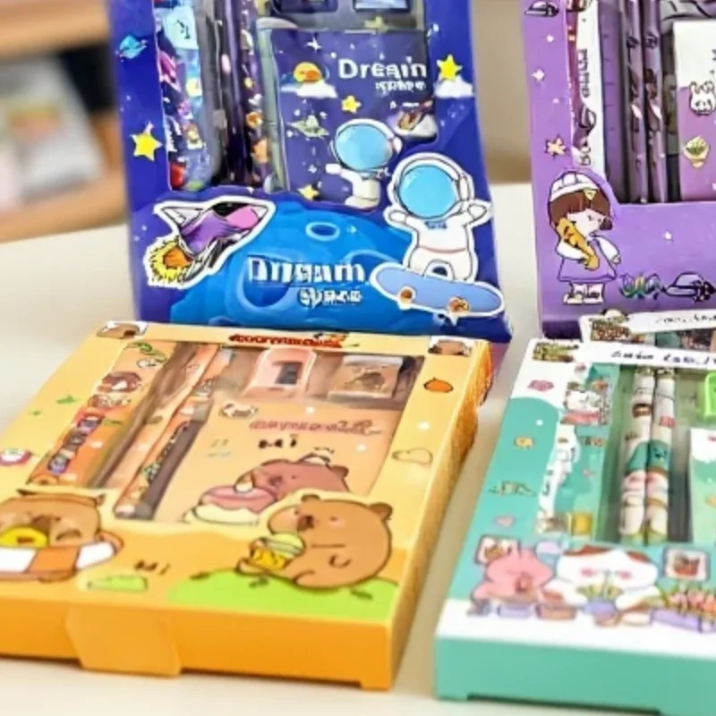 6 قطعة/المجموعة لطيف الكرتون كابيبارا قلم رصاص القرطاسية مجموعة Kawaii ممحاة براية أقلام الأطفال طالب لوازم مكتبية