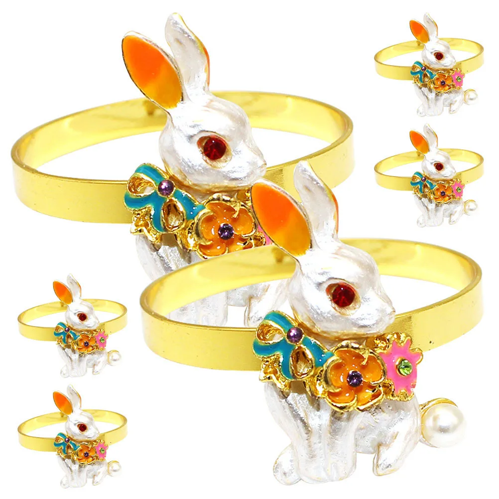 

6Pcs Rabbit Design Napkin Rings Easter Metal Serviette Rings Party Decoration Dining Table Holder Bunny Ornament