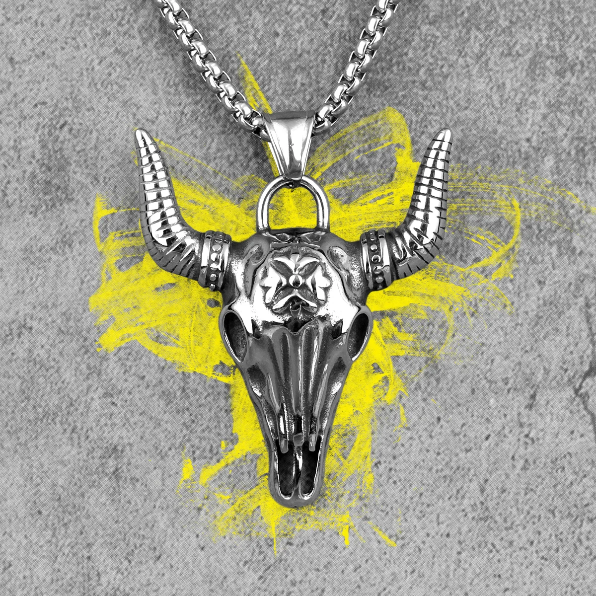 Cattle Skull Long Men Necklaces Pendants Chain Punk Unique for Boyfriend Male Stainless Steel Jewelry Creativity Gift Wholesale