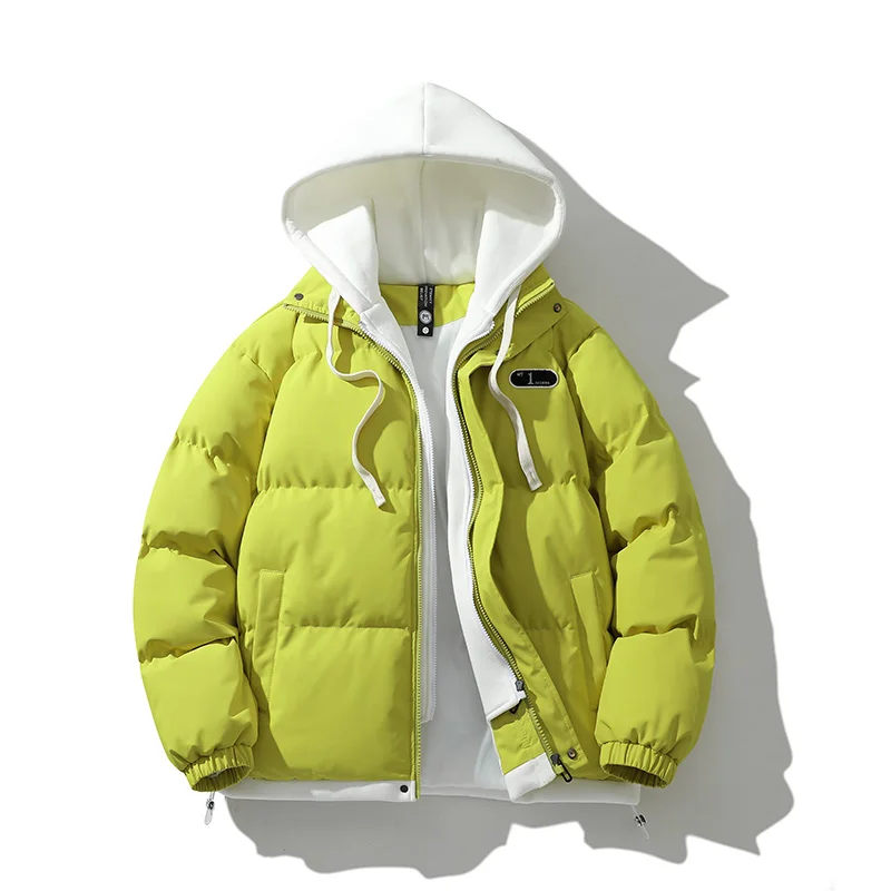 Mens Winter Jacket And Coats Hooded Thicken Windbreaker Coats Fake Two Piece Parkas Outwear