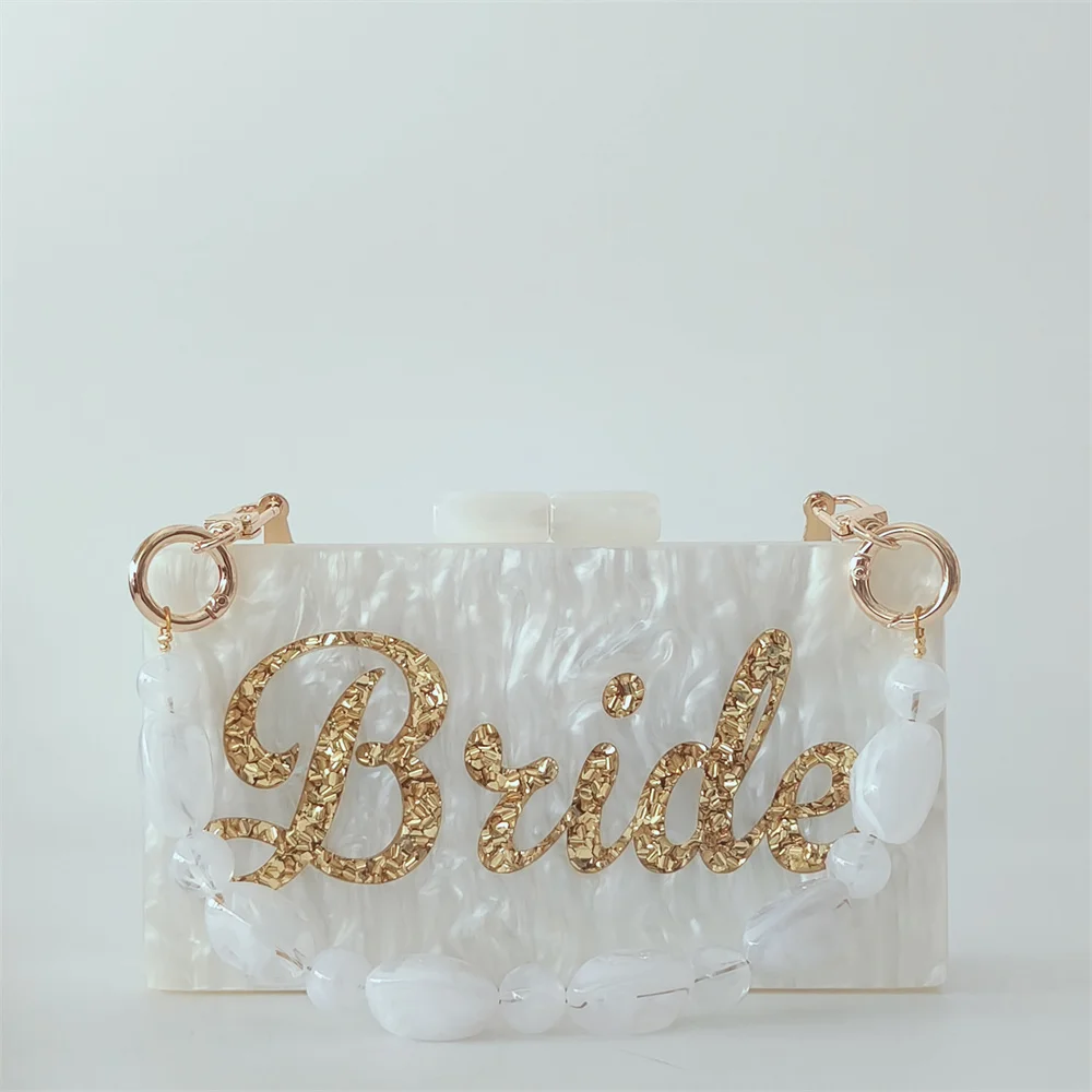 

Women Evening Dress Acrylic Clutch Bag English Alphabet Beaded Handle Cross-Border Mini Female Flap Evening Handbag And Purse