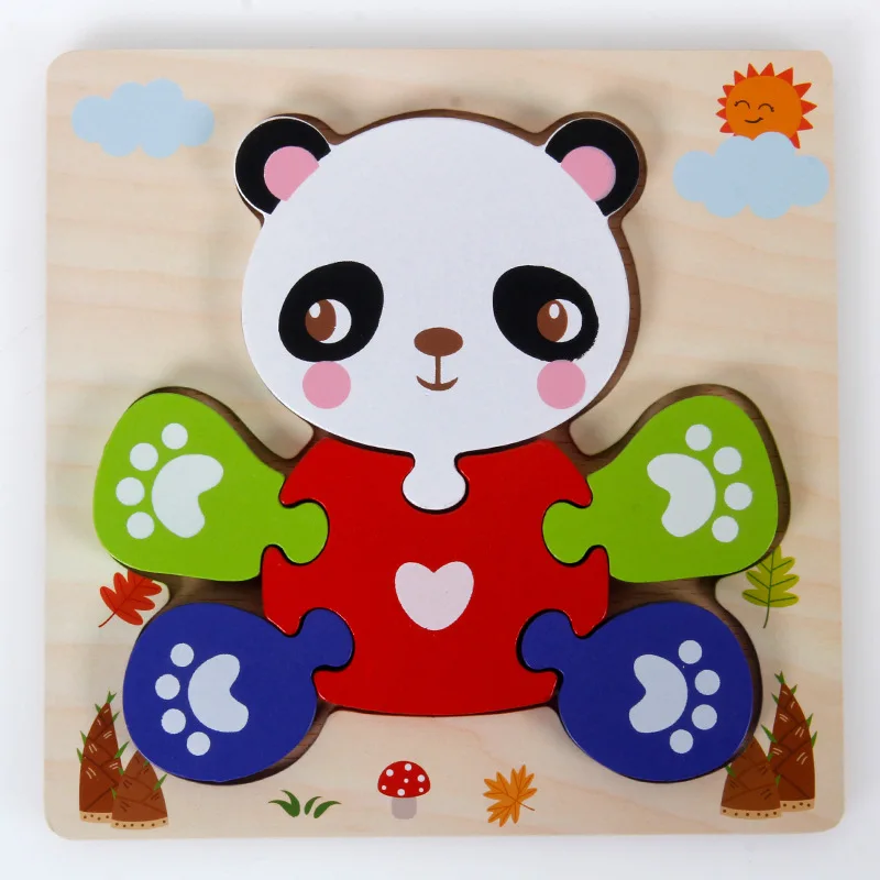 Wooden 3d Buckle Puzzle Kindergarten Children's Early Education Animal Shape Matching Puzzle Wooden Montessori Toys