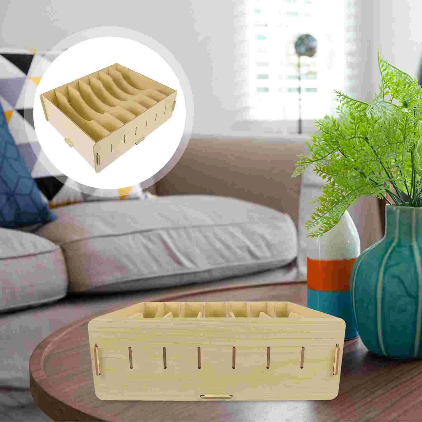 

Postal Squelch Tray Blanket Storage with Dividers Desktop Accessories Container Wood Wooden Work