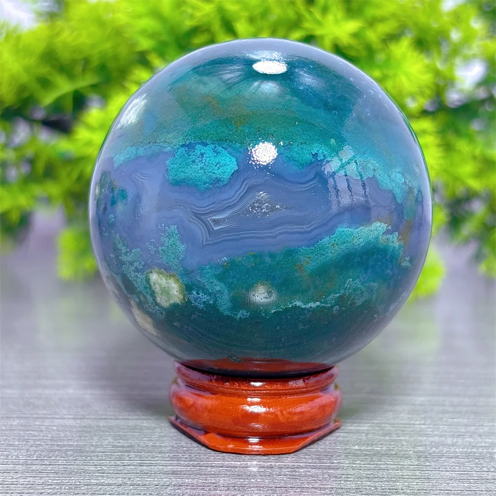 Moss Agate Sphere Natural Crystal Room Decor Lucky Quartz Stone Garden Reiki Gifts Healing Energy Love Home Decor Item + Stand