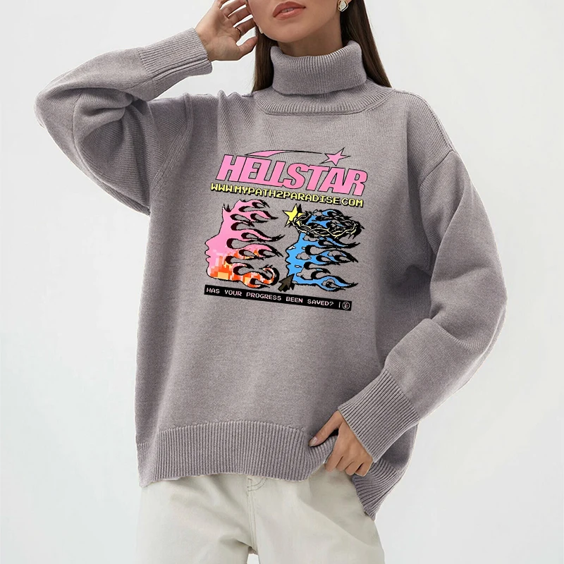 Autumn Winter Harajuku Vintage Knit Women Creative Comic Pattern Printing Sweater Aesthetics Y2K Gothic Punk Streetweat Pullover