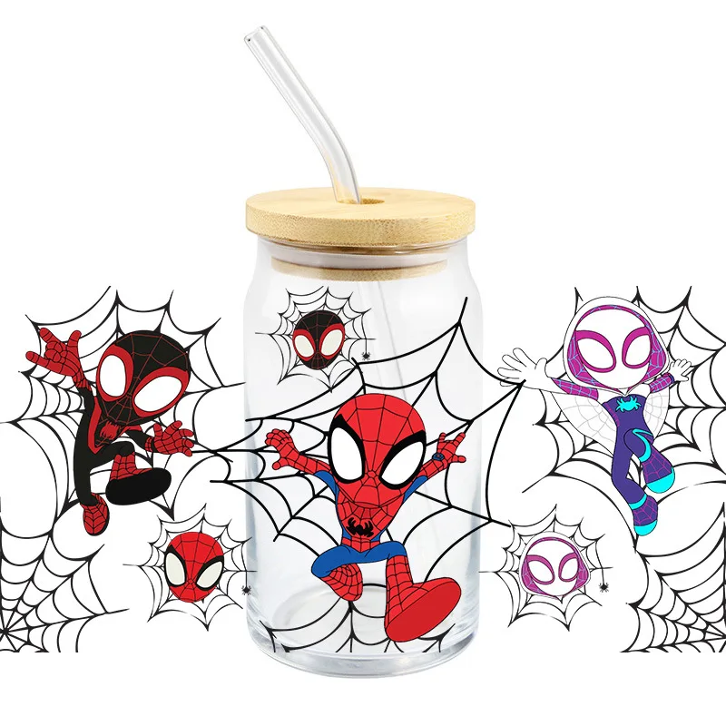 Stiker DTF UV Marvel Disney untuk 16oz stiker Decal Transfer mainan label kustom Logo DIY perekat