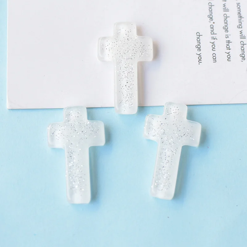 10-20Pcs Colorful Glitter Cross Flat Back Resin Cabochon Scrapbooking Album Decor Accessories Creative Phone Case Patch Material