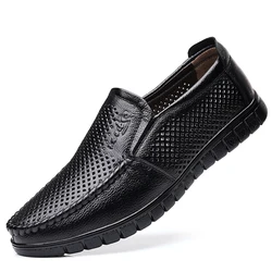 2025 Newly Men's Summer Loafers Shoes Genuine Leather Soft Man Casual Slip-on Cutout Shoes Cowhide Summer Loafers