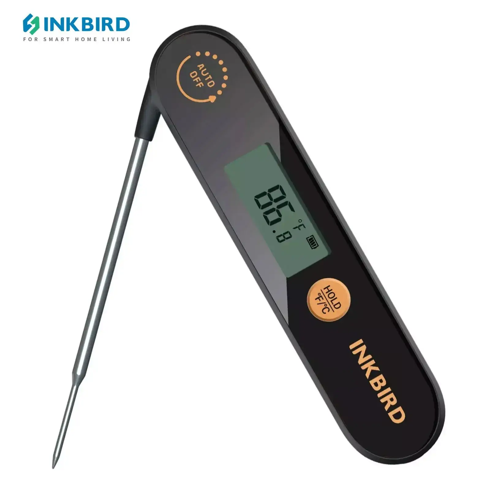 INKBIRD IHT-1X Handheld Meat Thermometer USB Rechargeable  Digital Display BBQ Thermometer with Folding Probe for Indoor Outdoor