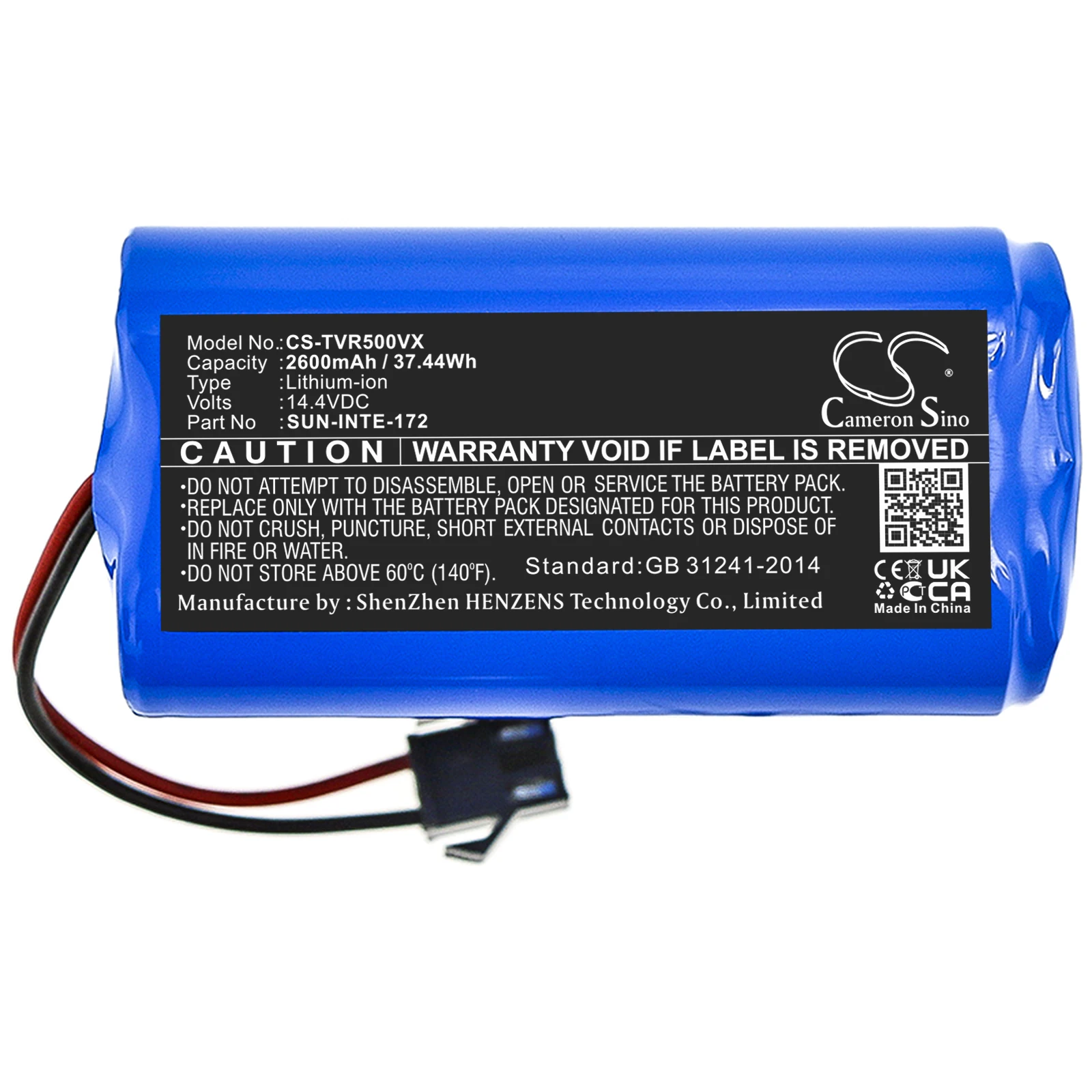 Li-ion Vacuum Battery for Coredy, 14.4V, 2600mAh, Compatible Models:  R300, R3500, R3500S, R500, R500+, R550, R580, R600, R650