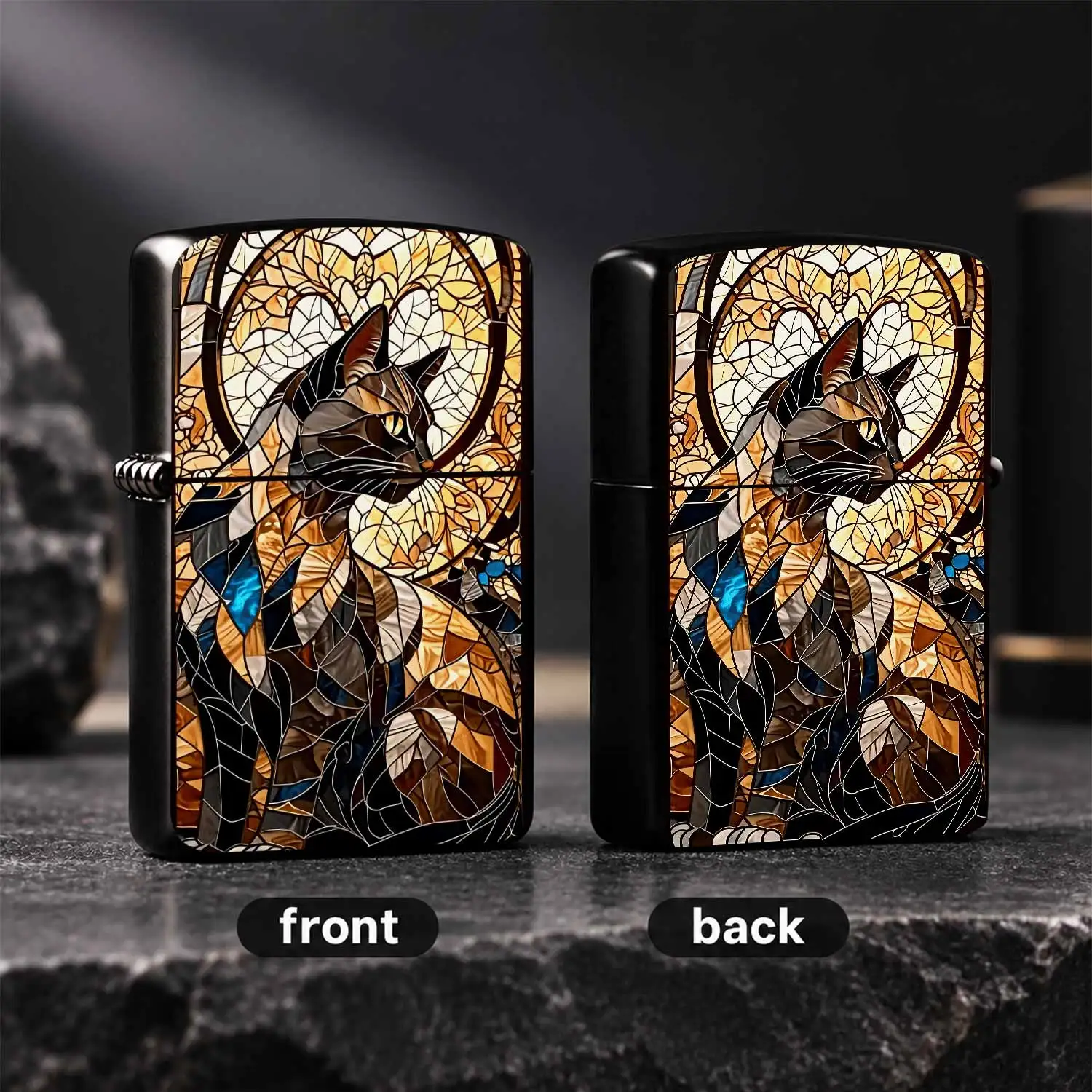 Stained Glass Cat Pattern Lighter, Exquisite Artistic Amber Stained Glass Style Design, Portable Practical Daily Use Accessory, Ideal For All Occasions, Unique Decorative Gift Choice For Family Friends, Delicate Creativ A Humorous And Inter