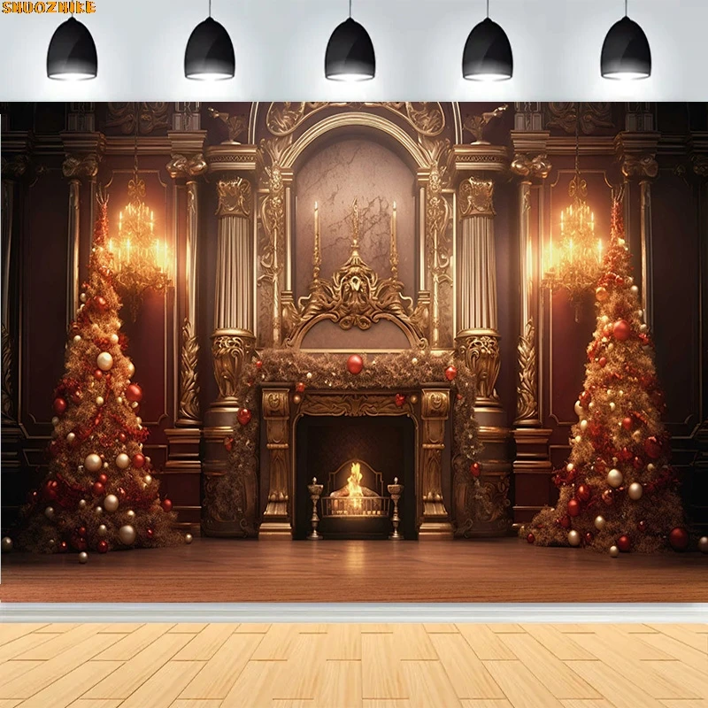 

Christmas Day Wreath Family New Year Party Photography Backdrops Prop Window Living Room Xmas Tree Gift Snow Background BV-03