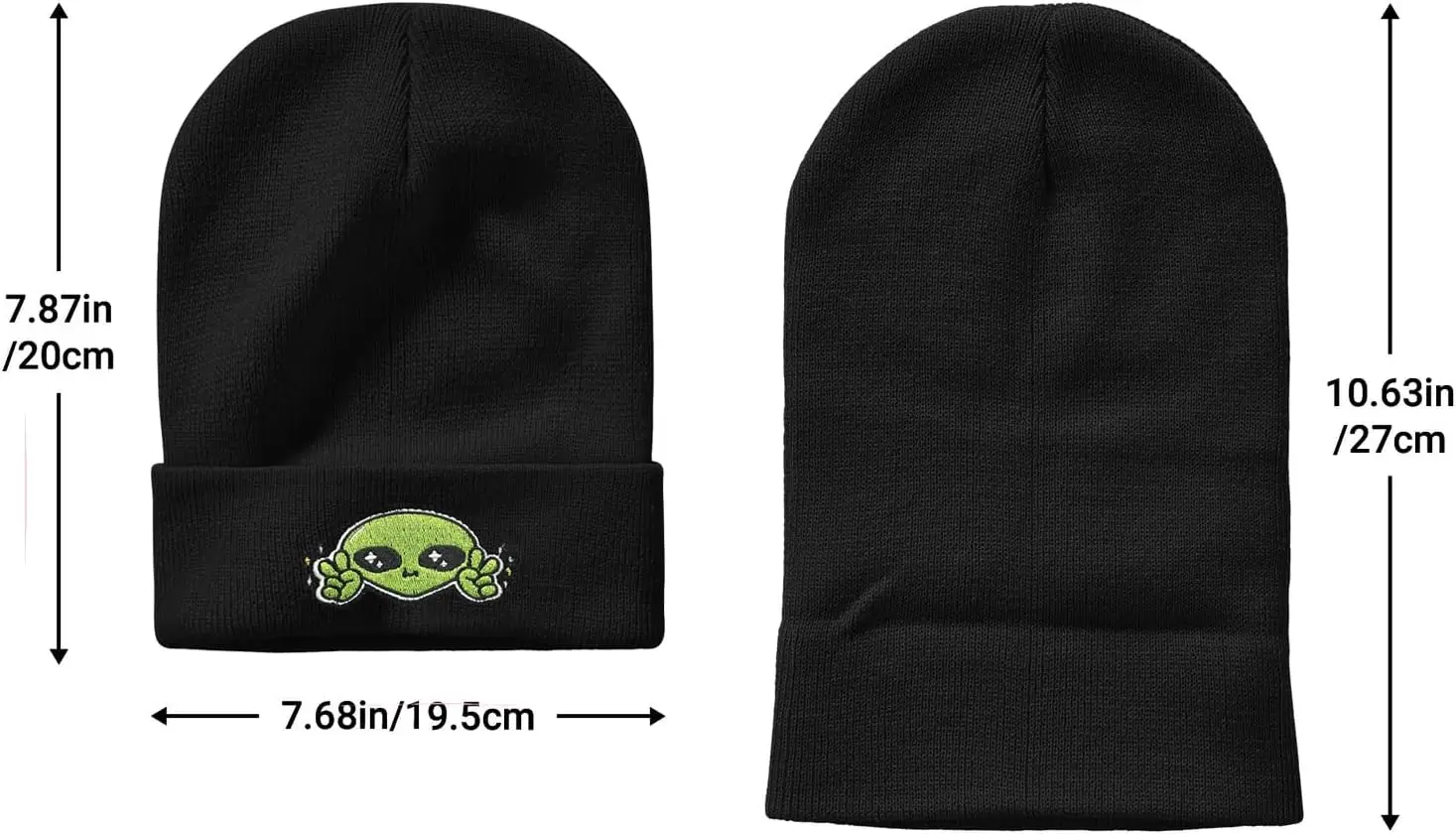 Cute Alien Peace Embroidery Beanie Hat for Men Women Winter Warm Stretch Skull Knit Hats Cap Black 4