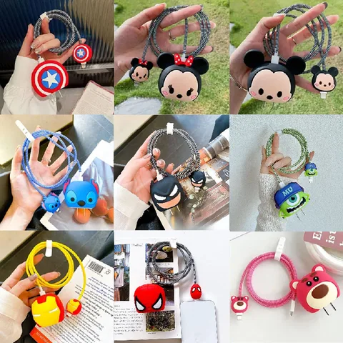 Phone Cord Cable Protector 4Pcs/Set  Cute 3D Cartoon Set Cable Protector for iPhone / iPad 18W/20W Charger Case