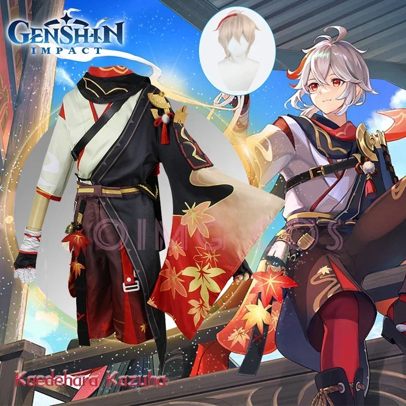 Genshin Impact Kaedehara Kazuha Cosplay Kostüm Uniform Perücke Anime Halloween Kostüme für Männer Spiel
