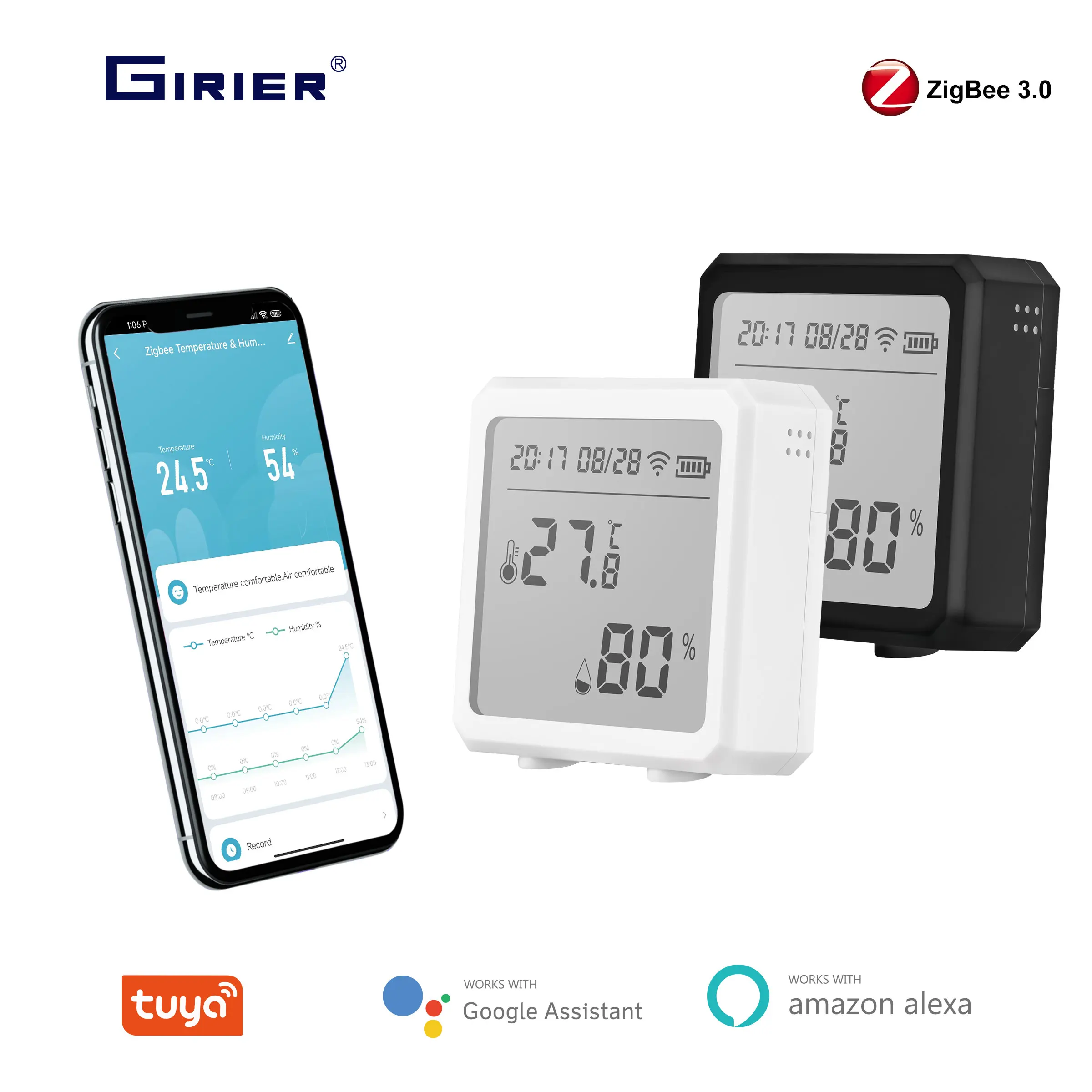 

GIRIER Tuya ZigBee Smart Temperature Humidity Sensor with LCD Screen Wireless Smart Hygrometer Thermometer Work Hey Google Alexa