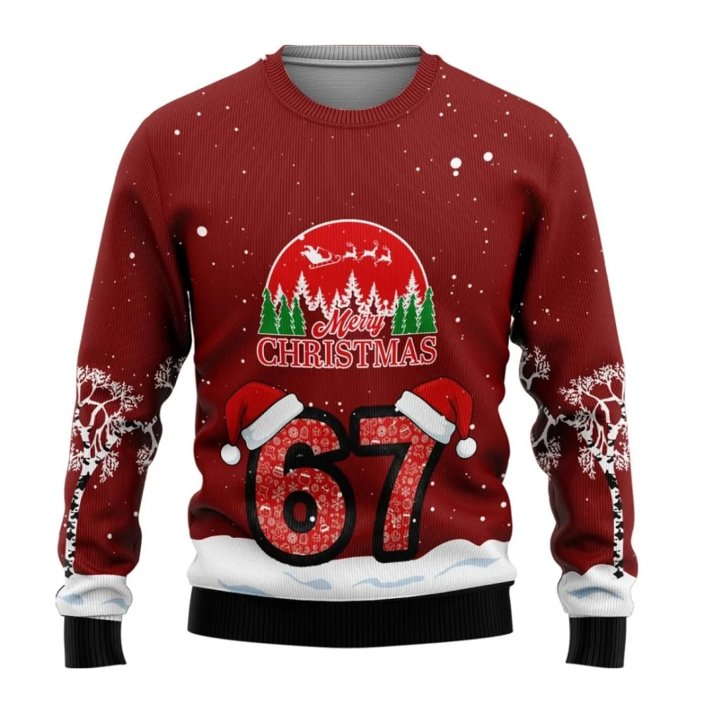 New Funny 67 Pattern Print Ugly Christmas Pullovers for Women's and Men's Clothes Sweatshirt Holiday Jumper Sweatshirt Clothing