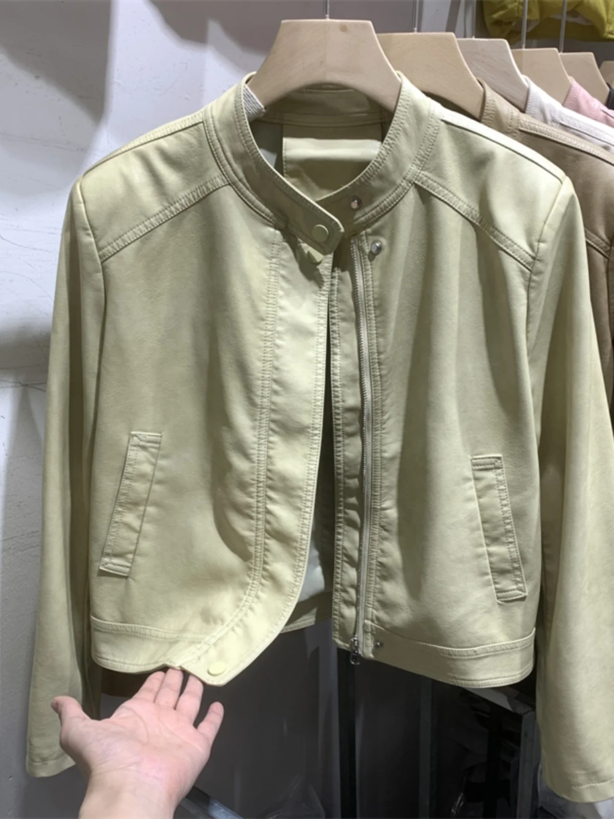 Hong Kong in pelle rosa Jaet da donna ort Casual Sle Primavera Autunno Dimagrante Cappotto in pelle versatile Pendolarismo Faion