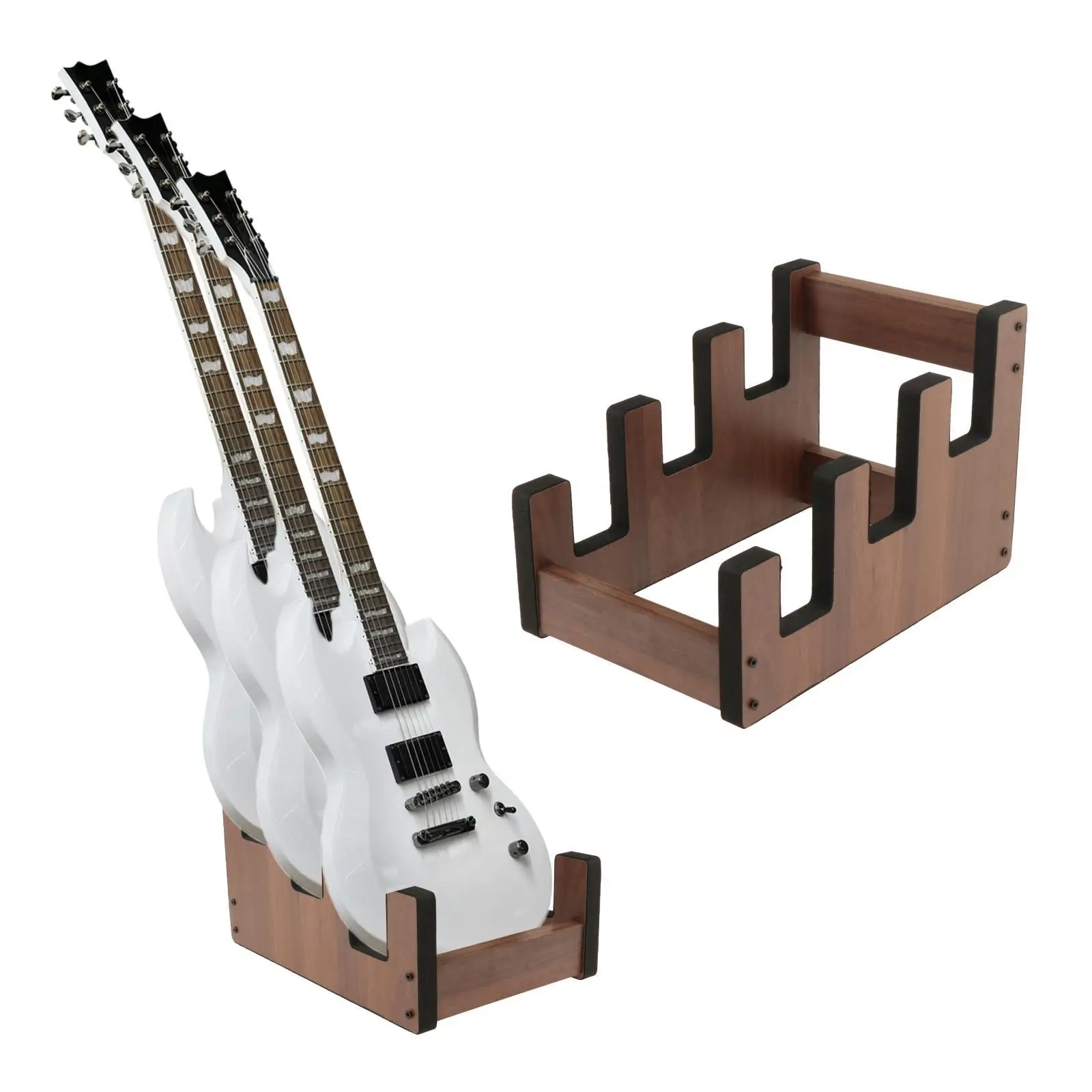 Guitar Stand 3 Guitars Display Rack Front Display Storage Space Saving for Multiple Guitars Guitar Rack for Electric Bass