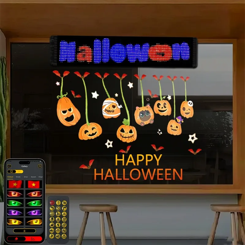 Programmable LED Sign, Led Car Sign with Bluetooth APP Control, DIY Design Animations, halloween decorations indoor