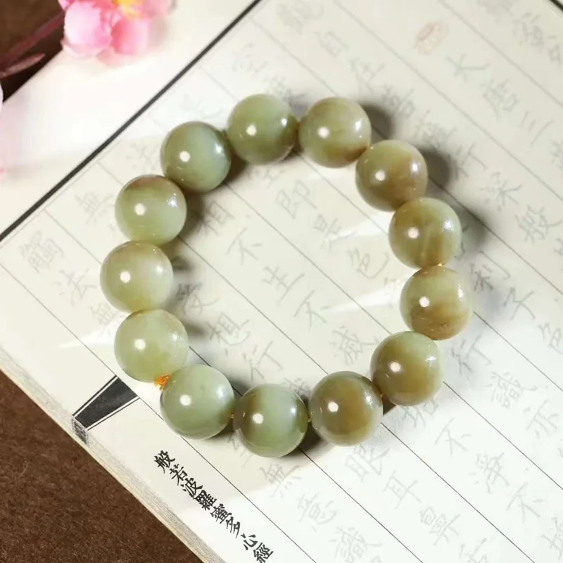 

Натуральная цепочка для ювелирных изделий Hetian Ruoqiang Huangkou, материал из бисера, круглый гладкий нефритовый браслет с чашей с сокровищами
