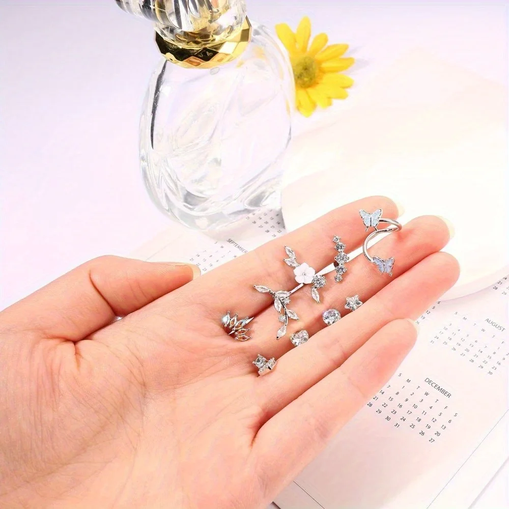 Drperfect 9pcs Surgical Steel Earrings for Women Conch Tragus Earrings Piercing Stud Cartilage Earrings Set Piercing Jewelry