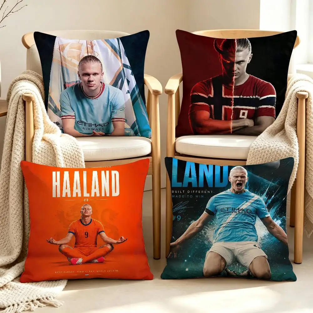 E-Erling H-Haaland Demon-Like Giant Striker Customizable Square Cushion Cover Double Sided Print Pillow Case