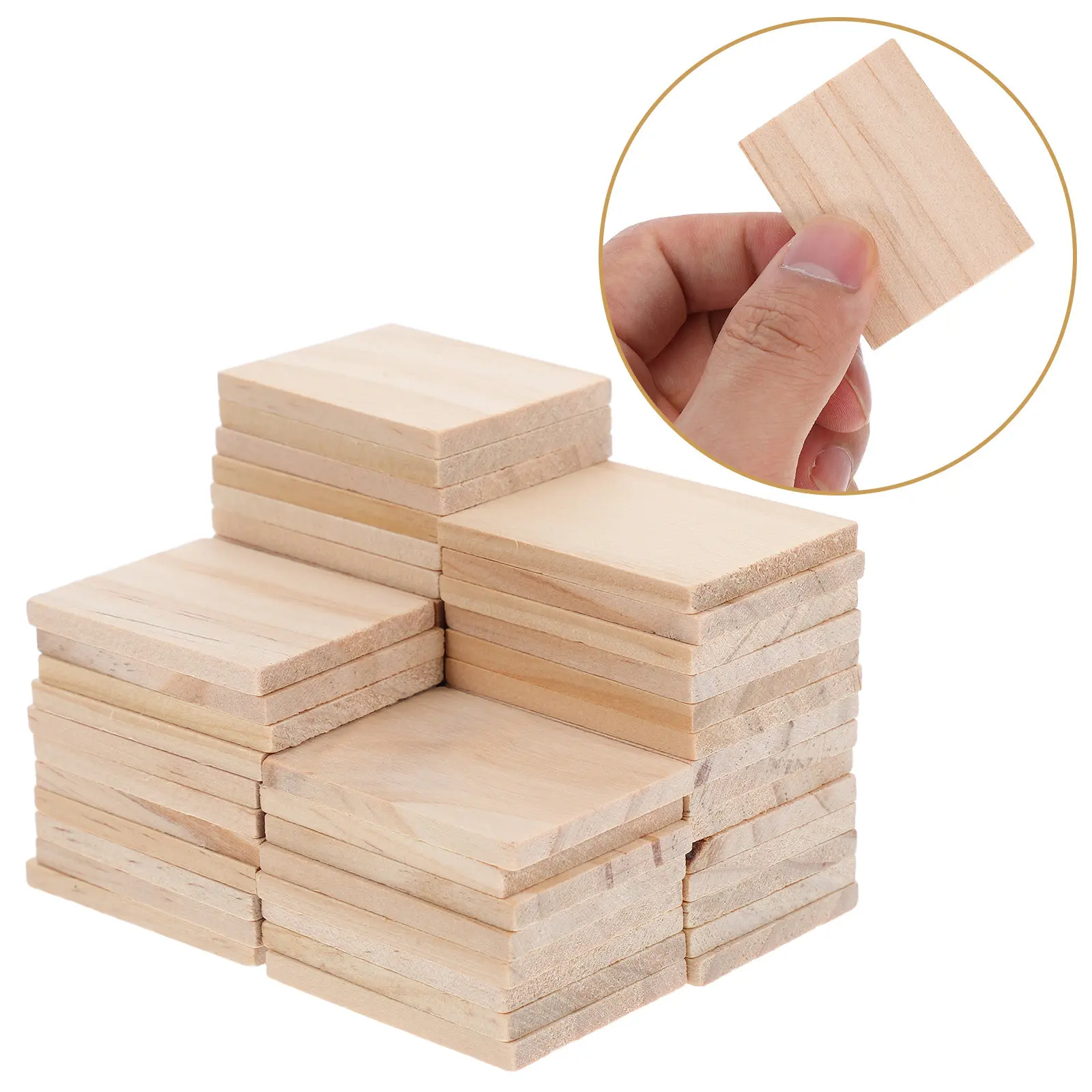 

50Pcs Unfinished Rectangle Wood Blocks Smooth Surface for DIY Crafting Wood Pieces for Carving Custom Plaques Decorations