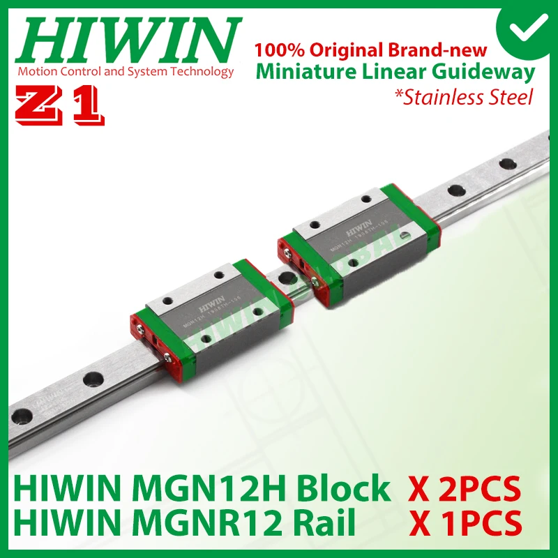 Genuine HIWIN MGN12 Rail 300 350 400 450 500 550mm Block 2PCS MGN12H Carriages Z1 Preload Stainless Steel 3D Printer Parts