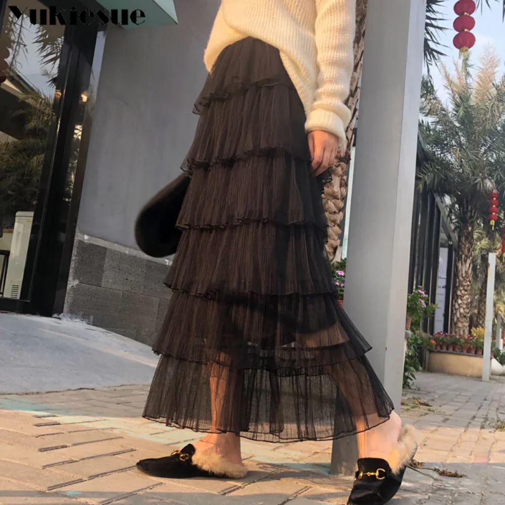 2023 الربيع الصيف اليابان نمط موضة الاتجاه Harajuku مرونة عالية الخصر ألف خط تنورة عادية بلون تنورة طويلة Languid الرياح