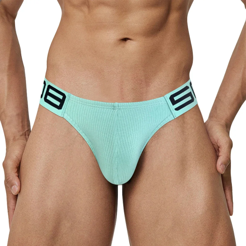 Mens Sexy Lingerie Ribbing Bikini Low Waist Pouch Briefs Underwear Underpants Breathable Panties Men Bikini Slip Homme