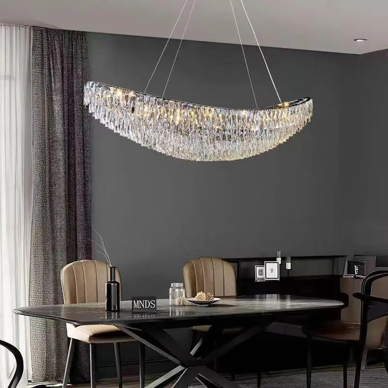 

Итальянский лодочный тип ресторана, роскошная высококачественная серебряная хрустальная лампа, дизайнерская модная прямоугольная подвесная лампа для столовой, хит продаж