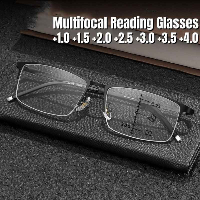 

New Half Frame Anti Blue Light Reading Glasses for The Elderly Multifocal Square Eyeglasses Near and Far Presbyopia Glasses