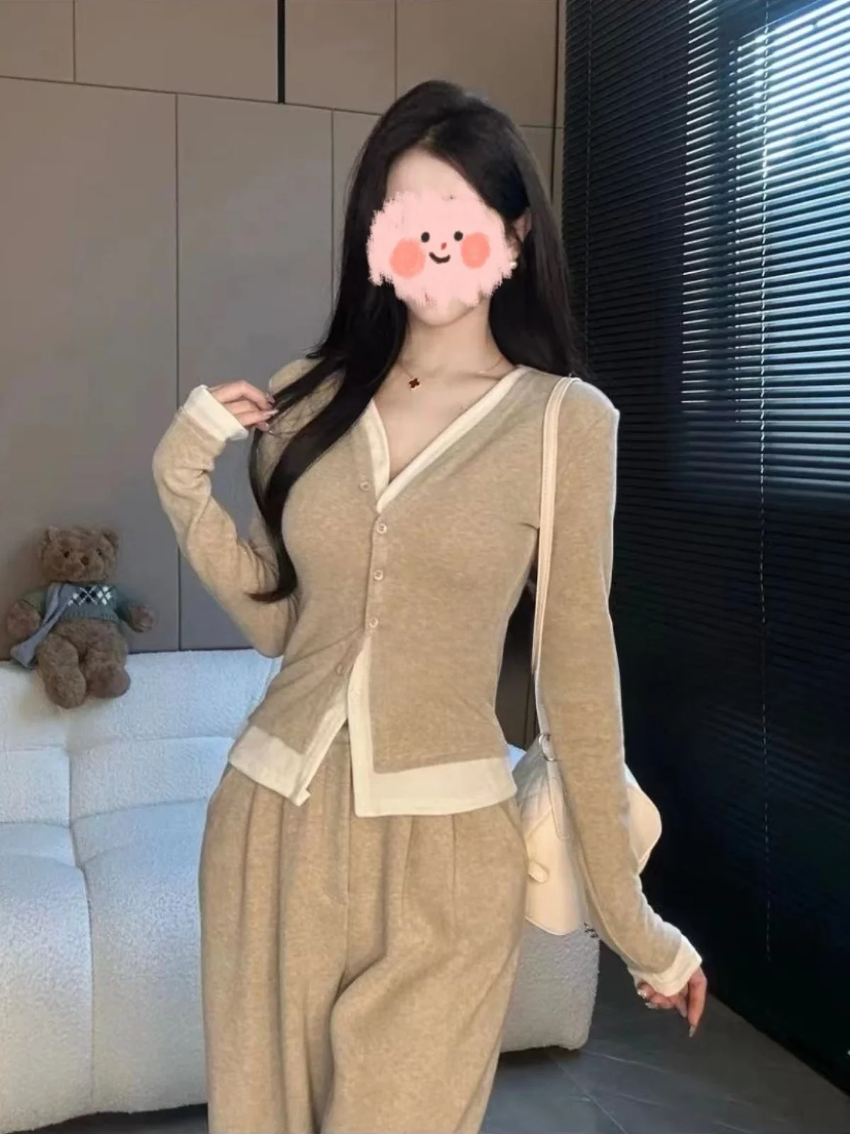 

Женская футболка больших размеров Long Sve, повседневная футболка с V-образным вырезом из смеси хлопка и полиэстера, облегающий универсальный базовый слой, открытый кардиган, топ