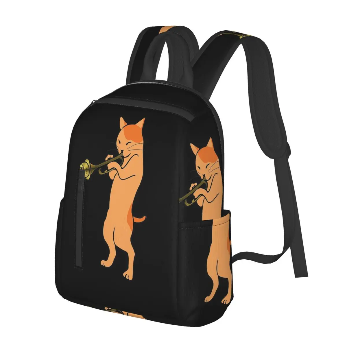 Music Lover Cat Playing Trumpet Student Backpack School Bag Hiking Travel Daypack for Men Women Bookbag Shoulder Bags