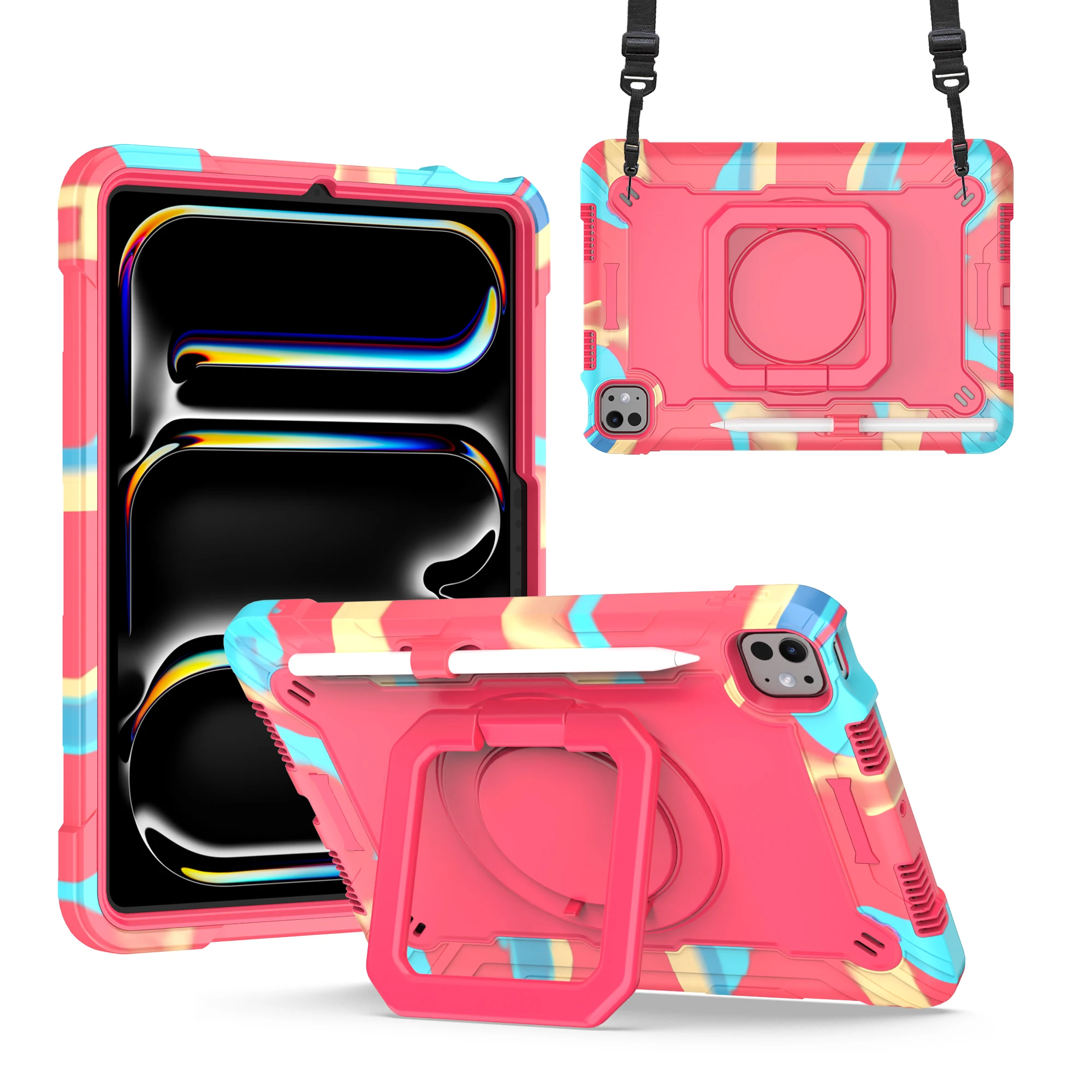 Stand Case for Apple iPad Pro 11 2025 M5 2024 M4 A3357 A3358 A3359 A2836 A2837 A3006 Rotating Handle Grip Cover Shoulder Strap