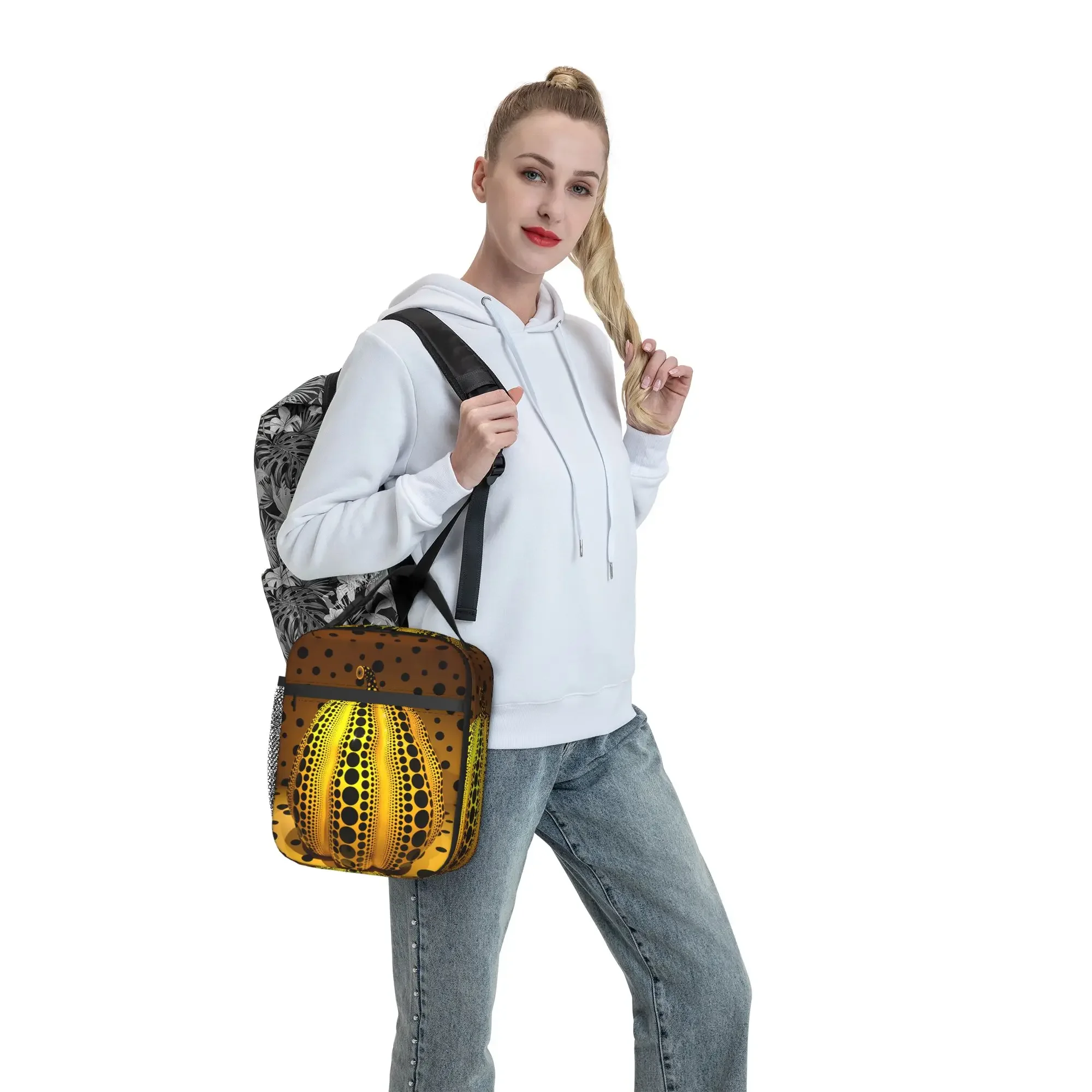 Yayoi Kusama Abstract Face Lunch Bag Travel Convenient Thermal Tote Handbags For Child  Oxford Designer Cooler Bag