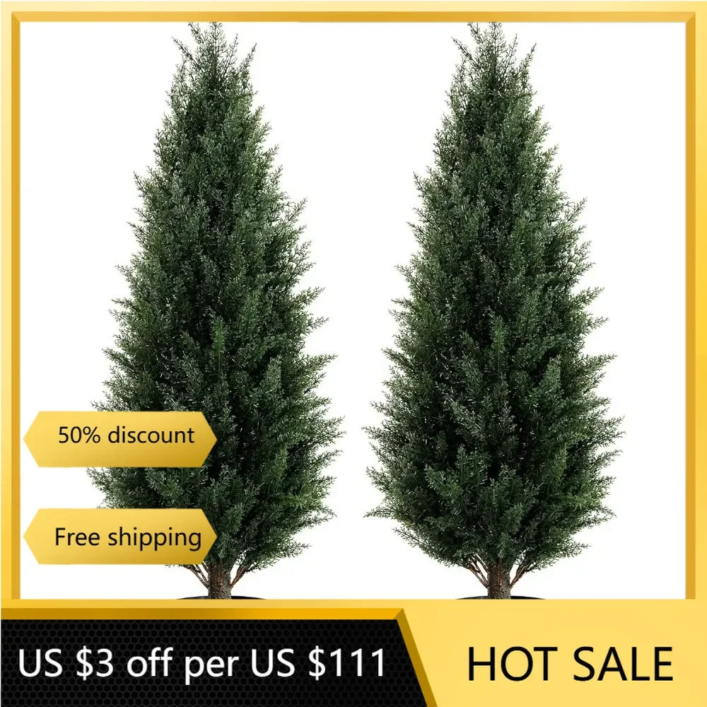 Two 3 Foot Artificial Topiary Cedar Trees Artificial Potted Shrubs UV Resistant Bushes Plants for Indoor Outdoor