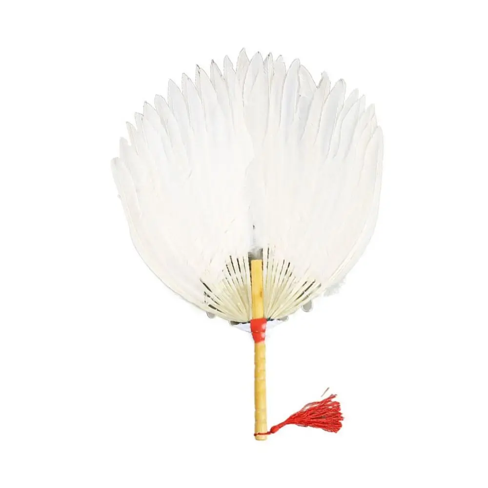 Zhuge Liang Fan Chinese Style Goose Feather Fan Vintage Lightweight Hand Fan Long Handle Large Size Tea Fan Summer