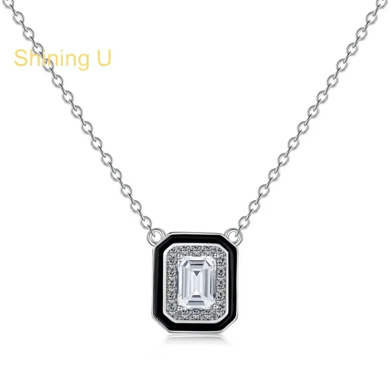 

Shining U S925 Silver Geometric Enameled Zircon Ring Earrings Jewelry Set for Women Fine Jewelry Cleanfit