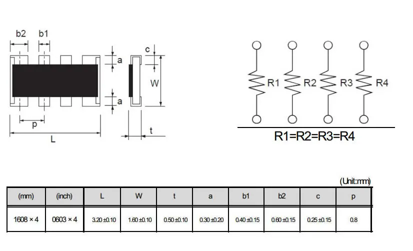 100pcs 0603*4 8P4R 2*4P Network Resistor SMD array 0 ~ 1M 1 10 22 47 100 220 330 470 1K 2.2K 4.7K 10K 22K 47K 100K 220K 470K ohm