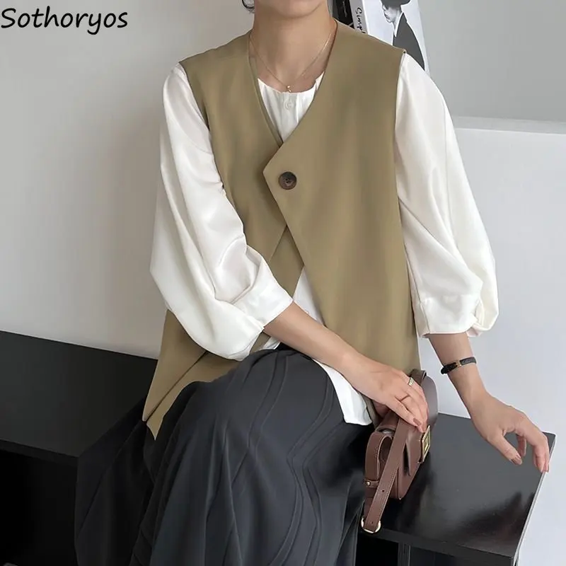 

Elegant Vests Women Pure Office-look Tender Autumn Casual V-neck Feminine Fashion Chic Minimalist Popular Ulzzang All-match Ropa