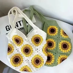 1pc fatto a mano girasole singola spalla zaino borsa da donna senza fodera signora Versatile chiave del telefono borsa all'uncinetto fai da te borsa da esterno