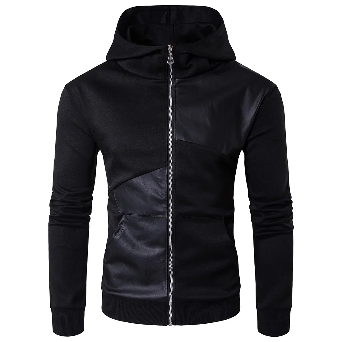 

2023 New Men's Autumn Wear Men's English Spliced Sweater Black Foreign Trade Hooded Coat