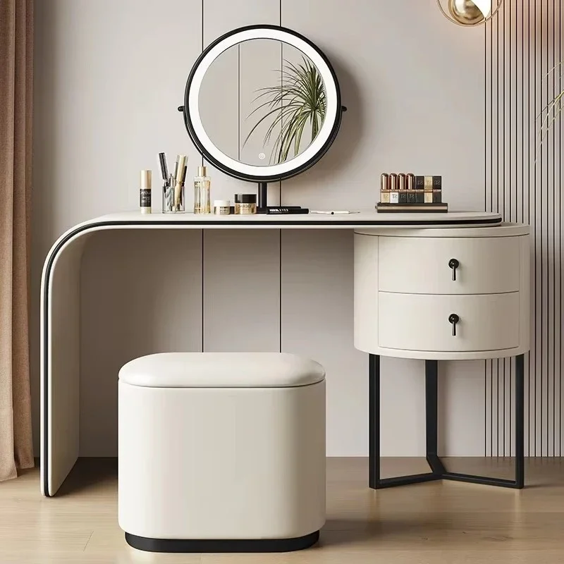 Bedroom Home Furniture Dresser with Mirror and Stool Set, Nordic Makeup Light Emitting Diode Dresser with Light Mirror