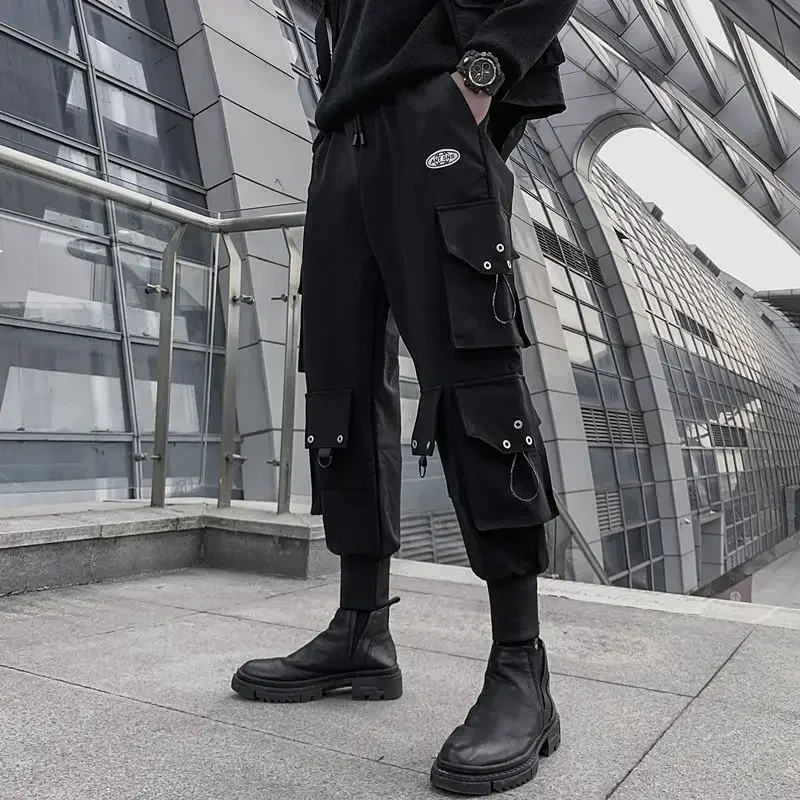 Cargo Pants For Men Hip Hop Black Trousers Man Biker Motorcycle Luxury Nylon With Korean Style Clothing Street Techwear New In