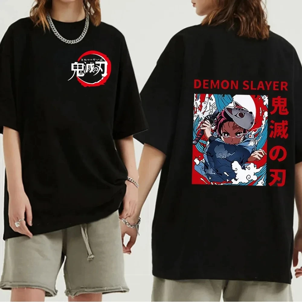 Camiseta de algodón para hombre y mujer, camisa de Anime japonés, informal, Kawaii, Demon Slayer, Cool Ghost Blade, gráfico, Unisex